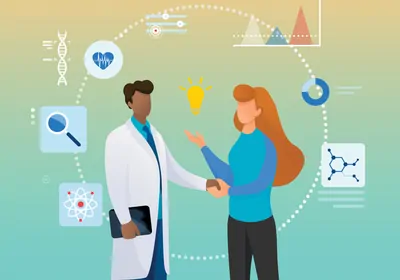 Illustration of scientists collaborating Illustration of scientists collaborating